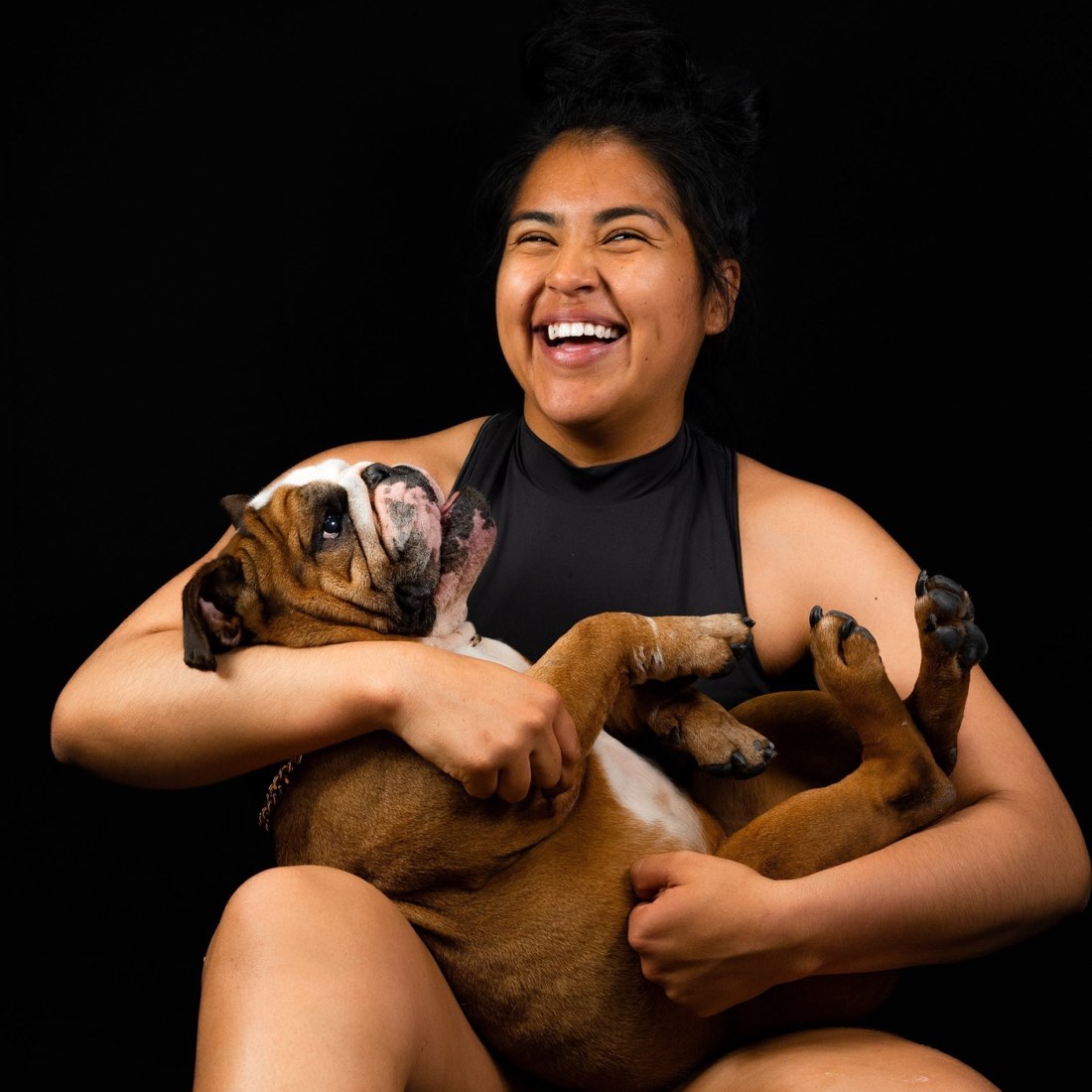 Brasstiney Fernandez with Brassy the rescue English Bulldog